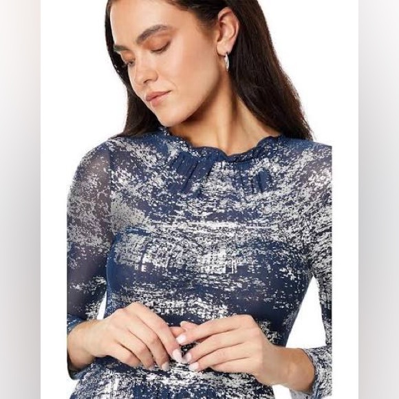 NEW TED BAKER Iggiey Metallic Burnout Midi Dress in Navy, Size 10/M - Picture 7 of 14